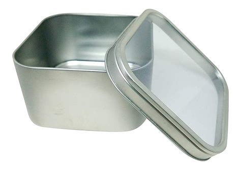 small square metal box|square metal container with lid.